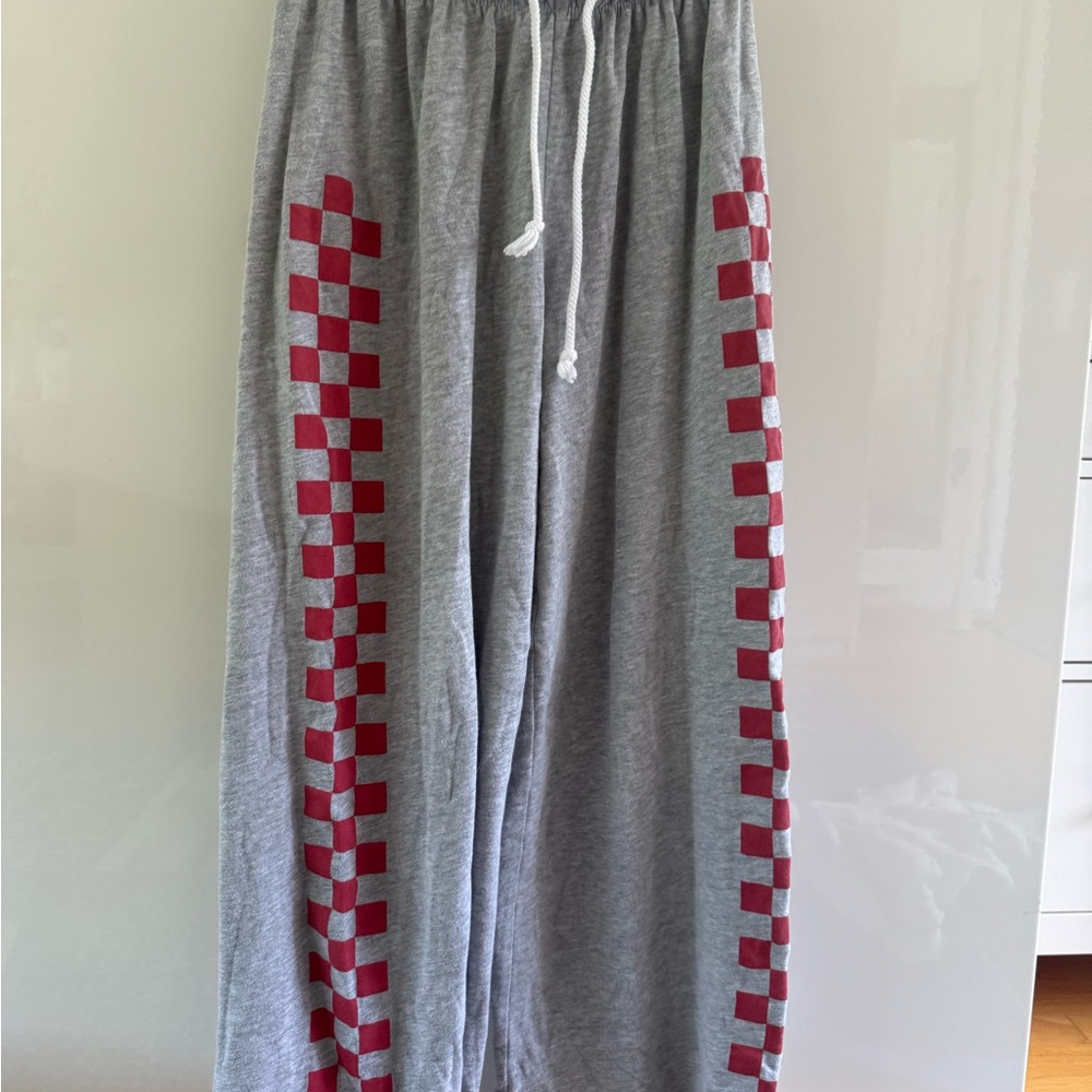 Grayson Threads Gray Pajama Pants with Red Checkered Design